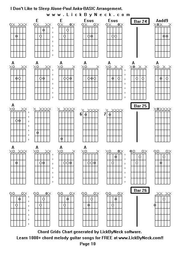 Chord Grids Chart of chord melody fingerstyle guitar song-I Don't Like to Sleep Alone-Paul Anka-BASIC Arrangement,generated by LickByNeck software.